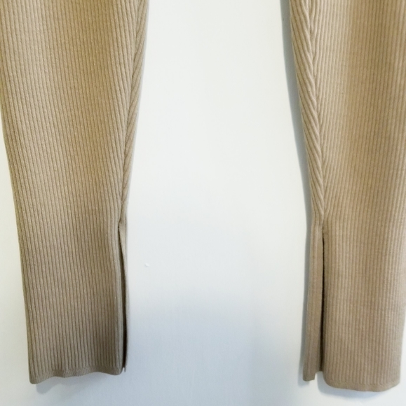 Aritzia Babaton Tan High Rise Side Slit Hem Ribbed Pants - Picture 3 of 9